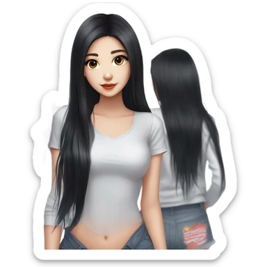 girl, long black hair, kpop idol, standing, beautiful girl, very hot girl, russian american sticker