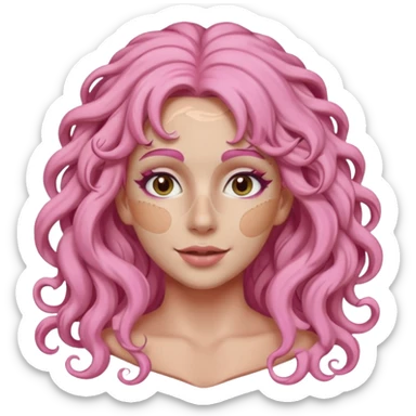pink haired very long curly haired woman with full full face clay mask sticker