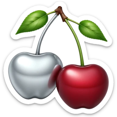 A pair of cherries emoji made of liquid silver chrome, smooth rounded shapes, glossy metallic surface, subtle sensual vibe, luxury sexy aesthetic, iOS emoji style, centered, clean white background sticker