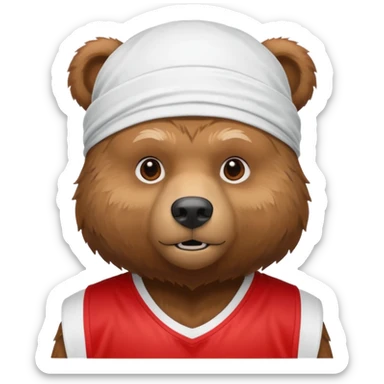 cute Russian grizzly bear wearing a white durag and a red basketball jersey sticker