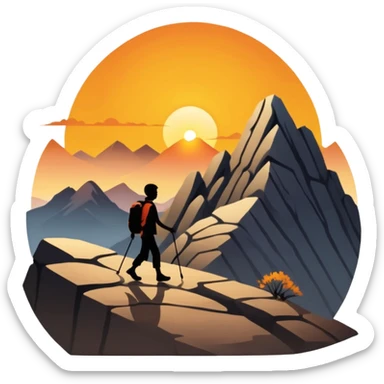 
una mezcla de sol + montaña + caminante estilo petroglifo sticker