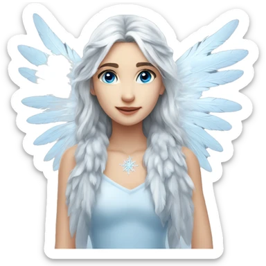 big wings, silver, feather, icy ,snowflake, Beautiful, fairy, long hair, blue eyes sticker