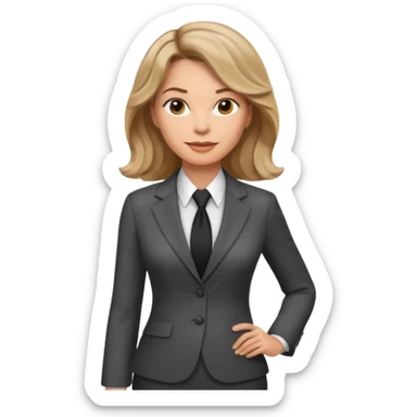 business woman with characters in her forties in full suit wavy dark blond hair standing sticker