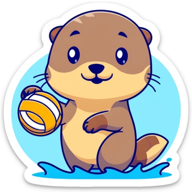 cute otter in water holding a volleyball with both paws sticker