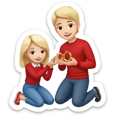 🧎‍♂️‍➡️💍💃 a boy parposing a girl boy on his knee and boy give him ring  sticker