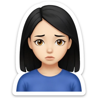 a girl with silk black hair having fomo sticker