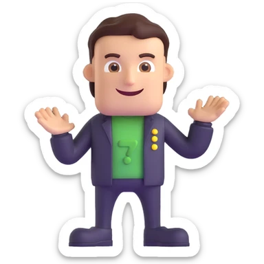 modern energetic character named Peleg representing product owner in gaming company with the word 'Better' included, friendly innovative sticker