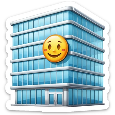 smiling office building with a happy face sticker