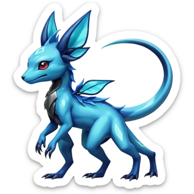 Anthropomorphic Shiny Metallic Alloy Colorful Dark Shiny Exotic Salandit-Aurorus-Glaceon-Fakémon-hybrid-creature (full body)  sticker
