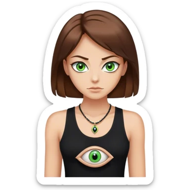Person with hookah brown hair green eyes and a black tank top wearing an evil eye necklace sticker