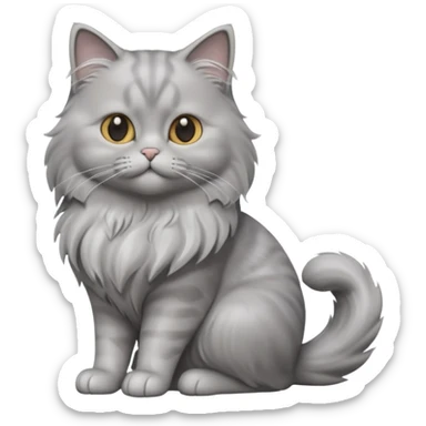 A 3D cartoon silver-gray British Longhair cat with flowing fur and soft reflections, calm sitting pose, Memoji-style rendering. full body or half body. sticker