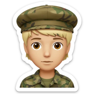 a soldier with short blonde hair in camo man in a beret  sticker