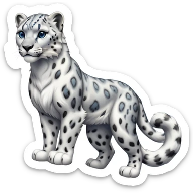 cinematic-snow-leopard-realistic-full-body-standing-emoji,-muscular-yet-graceful-body-balanced-on-rocky-cliffs,-long-fluffy-tail-swirling-behind,-head-tilted-dramatically,-thick-ghostly-white-fur-speckled-with-black-rosettes,-piercing-icy-blue-eyes,-simplified-yet-realistic-focused-features,-highly-detailed,-glowing-with-an-almost-sarcastic-glow sticker