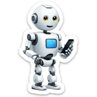 A robot holding a smartphone, showcasing the integration of technology into everyday life  sticker