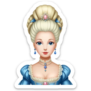 Cinematic Realistic Marie Antoinette Portrait Emoji, depicted as an opulent royal figure with elegant attire and a graceful poised expression, rendered with rich textures and soft lavish lighting that captures her historical allure. sticker