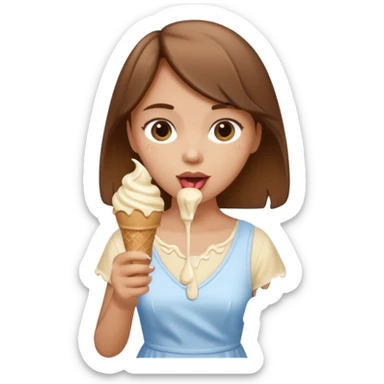 Un fille  brune au vêtement  beige qui mange une glace sticker