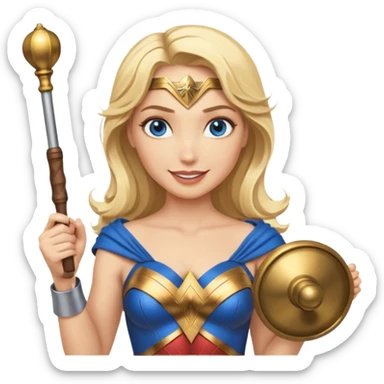 Blonde blue eyes Wonder Woman holding bell and baton sticker