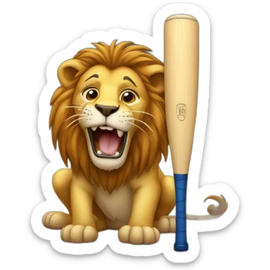 A lion crying with beside a cricket bat sticker