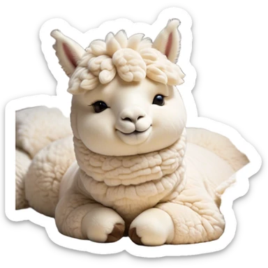 Meme-Worthy Cute Sleeping Cream Alpaca Portrait Emoji, Head resting peacefully with a contented smile, showcasing a delightfully robust build and a luxuriously soft cream fleece, eyes shut in a serene nap, Simplified yet hilariously adorable features, highly detailed, glowing with a soft, drowsy light, high shine, relaxed and utterly lovable, stylized with an air of playful laziness, bright and heartwarming, soft glowing outline, capturing the essence of a comically sleepy alpaca, so meme-worthy it feels like it could instantly become the next viral sensation of adorable slumber! sticker