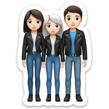 full-length couple, girl with long silver hair and blue eyes in black leather jacket, boy with dark brown hair in white shirt sticker