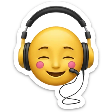 yellow emoji face with headphones, eyes closed, enjoying music, relaxed sticker