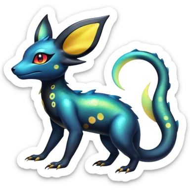 Colorful Iridescent Exotic Salandit-Aurorus-Umbreon-Fakémon-hybrid-creature (full body)  sticker