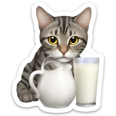 Cat drinking milk from a jug sticker