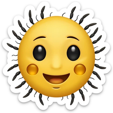 😊🥺 these emojis but with flies around it and its happy yellow face emoji black eyes sticker