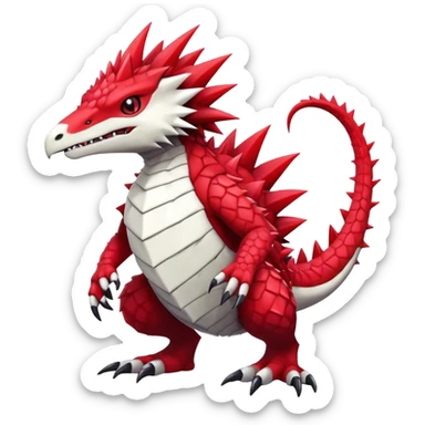Cute cool black red white animal hybrid-Digimon-Fakemon full body, detailed, spiky, scaly, edgy sticker