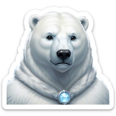 Cinematic Noble Polar Bear Portrait Emoji, Poised and regal, with a strong, muscular build cloaked in thick, snowy fur and piercing, determined eyes, Simplified yet sharp and sophisticated features, highly detailed, glowing with a soft, dignified polar glow, high shine, intelligent and majestic, stylized with an air of arctic authority, focused and commanding, soft glowing outline, capturing the essence of a watchful and confident guardian that feels as though it could step out of the screen with effortless authority! sticker