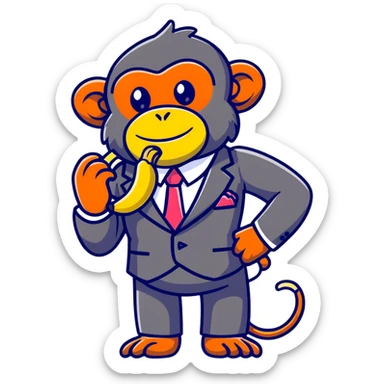 chimpanzee wearing a fancy suit eating a banana sticker