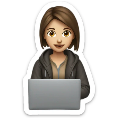 programmer girl with brown hair working with MacBook sticker