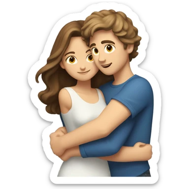 A caucasian brown haired boy hugging his caucasian brown haired girlfriend sticker