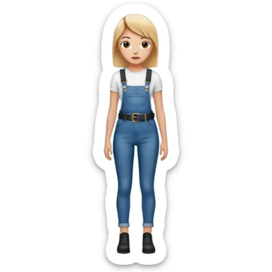 High waisted skinny jeans overalls very tight with big black leather belt sticker