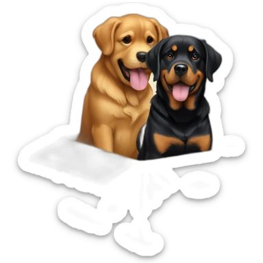 A Rottweiller playing with a golden retriever in box sticker