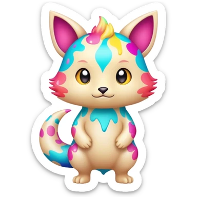 an edgy cute kawaii vernid-fionbri with colorful splash patterns full body sticker