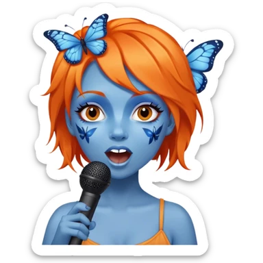 Cartoon Blue and orange girl tiki singing with butterfly and in the mike sticker