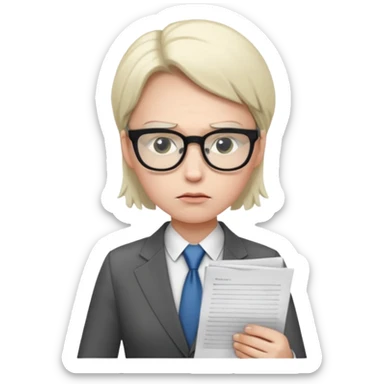 Frowns with Glasses, Office Boss: Business outfit, holding papers, frowning behind glasses, serious look
 sticker