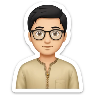 young man with wheatish skin tone, black hair, wearing kurta with rectangle glasses sticker