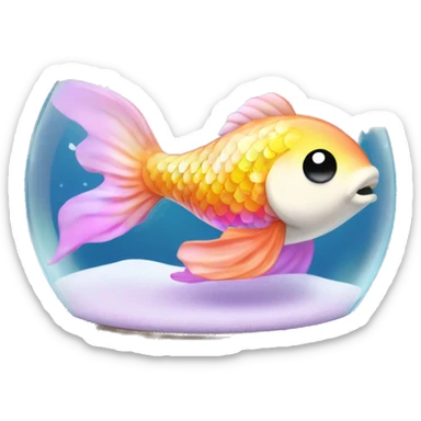 Kawaii rainbow pastel bedazzled koi fish in an under the sea snow globe  sticker