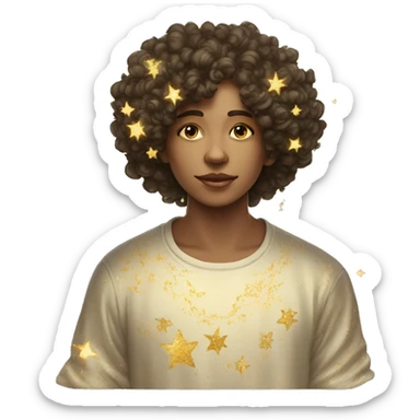 Person wearing t shirt filled with vintage detailed baroque sparkling swirls golden stars galaxies celestial sticker