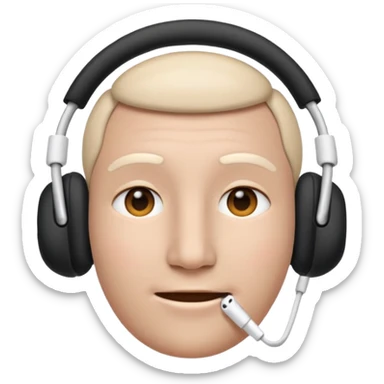 Create an Apple-style emoji that uses the 😶 neutral face, but wearing the same AirPods Max headphones as the 🎧 emoji. sticker