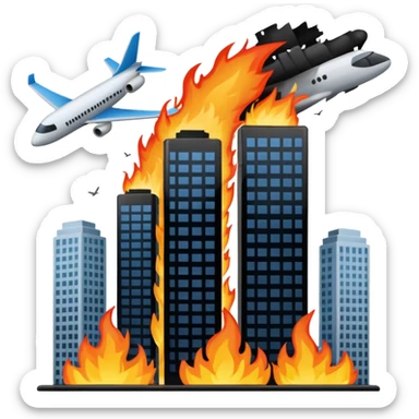2 skyscrapers and the plane that crashed into them. sticker