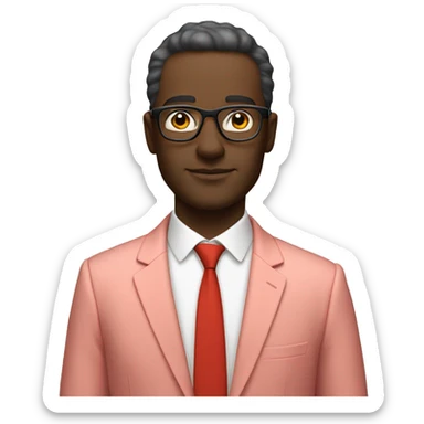 A white male entrepreneur in a pastel red suit and glasses sticker