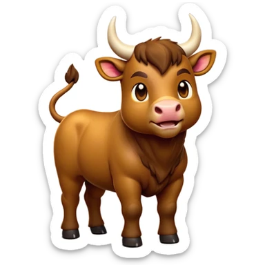 cinematic-[brown bull]-realistic-full-body-standing-emoji,-tail-flicking-lazily,-head-tilted-dramatically,-sleek-[brown]-fur,-simplified-yet-realistic-focused-features,-highly-detailed,-glowing-with-an-almost-sarcastic-glow sticker