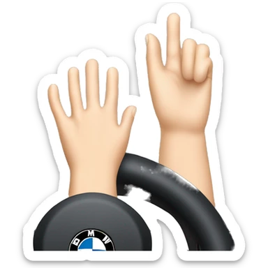 A woman's manicured hand rests on the steering wheel of a BMW sticker