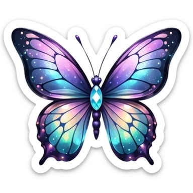 Dark Nebula Sparkly glossy glittery Pastel iridescent transparent bio-luminescent glass crystal butterfly sticker