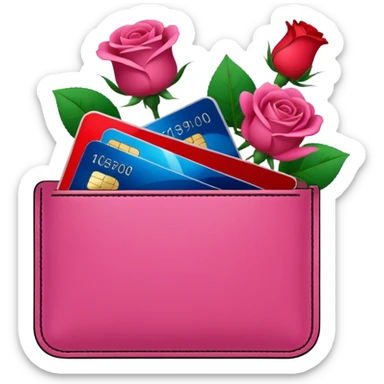 Pink pocket Wallet with credit cards inside and roses growing from it sticker