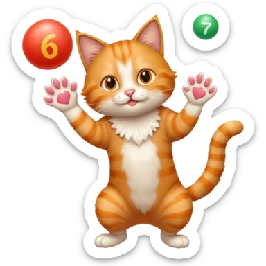 Cat juggling the numbers 6 and 7 sticker