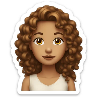 girl with long curly brown hair, earrings, brown eyes, tan skin, freckles sticker
